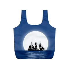 Boat Silhouette Moon Sailing Full Print Recycle Bag (s)