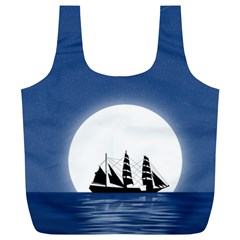 Boat Silhouette Moon Sailing Full Print Recycle Bag (xl) by HermanTelo