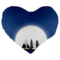 Boat Silhouette Moon Sailing Large 19  Premium Flano Heart Shape Cushions