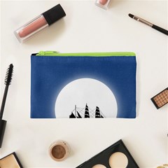 Boat Silhouette Moon Sailing Cosmetic Bag (xs) by HermanTelo