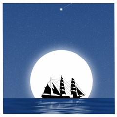 Boat Silhouette Moon Sailing Wooden Puzzle Square by HermanTelo