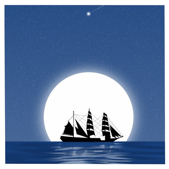 Boat Silhouette Moon Sailing Wooden Puzzle Square