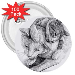 Cat Drawing Art 3  Buttons (100 Pack)  by HermanTelo