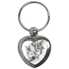 Cat Drawing Art Key Chain (heart)