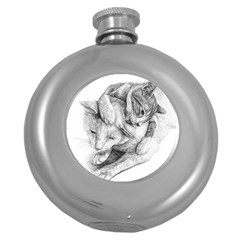 Cat Drawing Art Round Hip Flask (5 Oz)