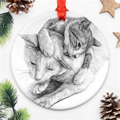 Cat Drawing Art Round Ornament (two Sides)