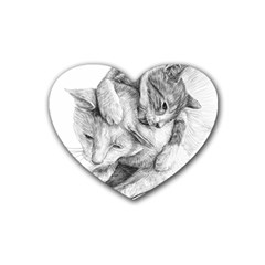 Cat Drawing Art Heart Coaster (4 Pack) 