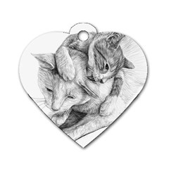 Cat Drawing Art Dog Tag Heart (one Side) by HermanTelo