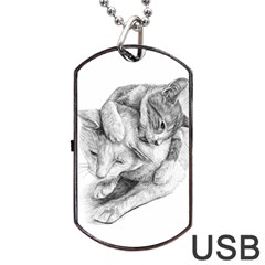 Cat Drawing Art Dog Tag Usb Flash (one Side)