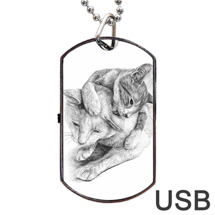 Cat Drawing Art Dog Tag USB Flash (One Side)