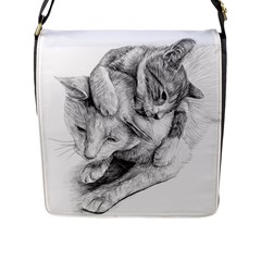 Cat Drawing Art Flap Closure Messenger Bag (l)