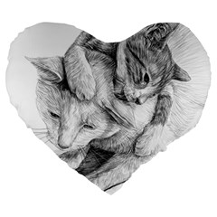 Cat Drawing Art Large 19  Premium Flano Heart Shape Cushions