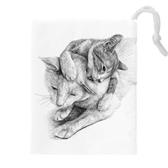 Cat Drawing Art Drawstring Pouch (5xl) by HermanTelo