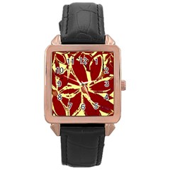 Flowery Fire Rose Gold Leather Watch  by Janetaudreywilson