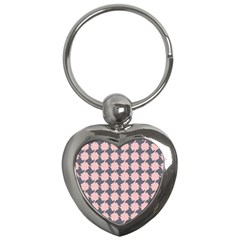 Retro Pink And Grey Pattern Key Chain (Heart)