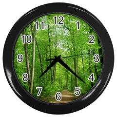 In The Forest The Fullness Of Spring, Green, Wall Clock (black) by MartinsMysteriousPhotographerShop