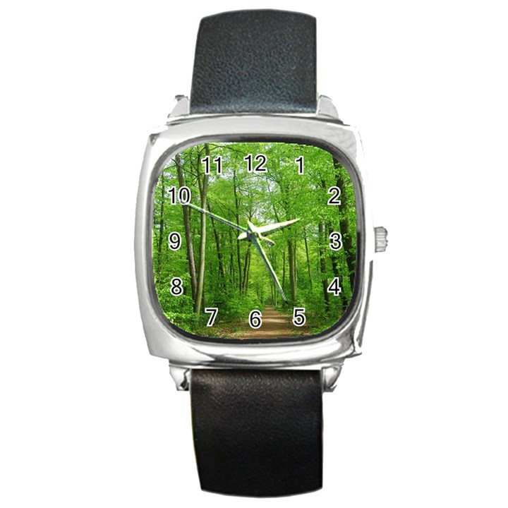 In the forest the fullness of spring, green, Square Metal Watch