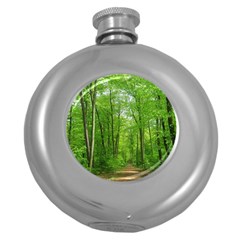 In The Forest The Fullness Of Spring, Green, Round Hip Flask (5 Oz) by MartinsMysteriousPhotographerShop