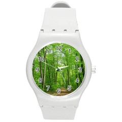 In The Forest The Fullness Of Spring, Green, Round Plastic Sport Watch (m) by MartinsMysteriousPhotographerShop