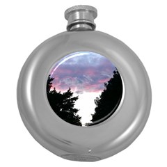 Colorful Overcast, Pink,violet,gray,black Round Hip Flask (5 Oz) by MartinsMysteriousPhotographerShop