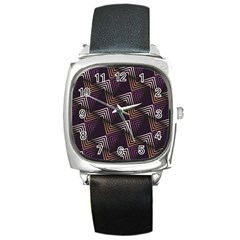 Zigzag Motif Design Square Metal Watch by tmsartbazaar