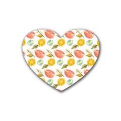 Citrus Gouache Pattern Heart Coaster (4 Pack)  by EvgeniaEsenina