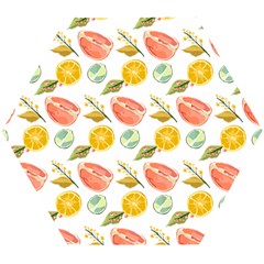 Citrus Gouache Pattern Wooden Puzzle Hexagon by EvgeniaEsenina