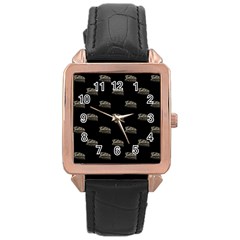 Dinosaur Skeleton Head Motif Pattern Rose Gold Leather Watch 