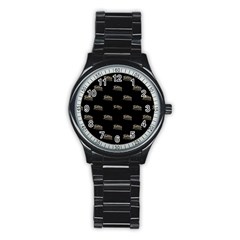 Dinosaur Skeleton Head Motif Pattern Stainless Steel Round Watch by dflcprintsclothing