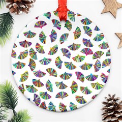 Folding Fan Background Wallpaper Round Ornament (two Sides)