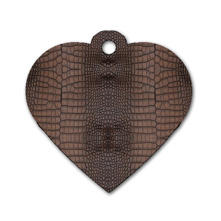 Brown Alligator Leather Skin Dog Tag Heart (Two Sides)