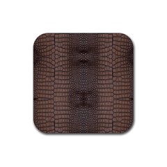 Brown Alligator Leather Skin Rubber Coaster (square)  by LoolyElzayat