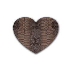 Brown Alligator Leather Skin Rubber Coaster (heart)  by LoolyElzayat