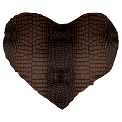 Brown Alligator Leather Skin Large 19  Premium Flano Heart Shape Cushions by LoolyElzayat