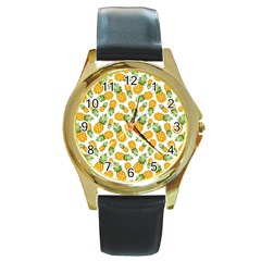 Pineapples Round Gold Metal Watch by goljakoff