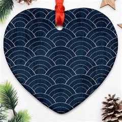 Blue Sashiko Pattern Ornament (heart)