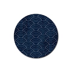 Blue Sashiko Pattern Rubber Coaster (round) 