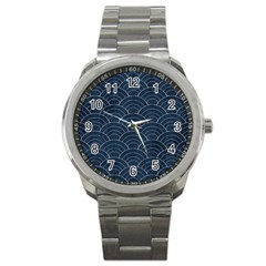 Blue Sashiko Pattern Sport Metal Watch by goljakoff