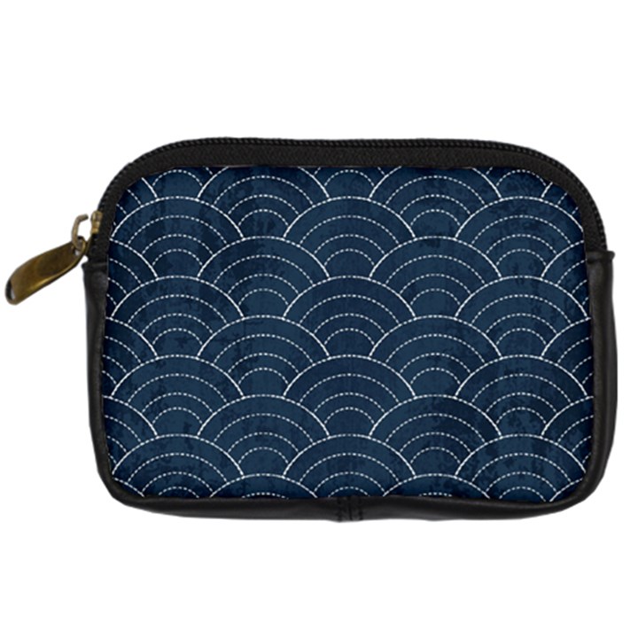 Blue Sashiko pattern Digital Camera Leather Case