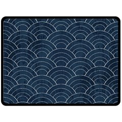 Blue Sashiko Pattern Fleece Blanket (large) 