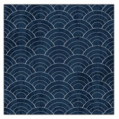 Blue Sashiko Pattern Large Satin Scarf (square)