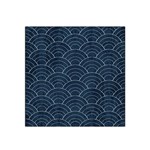 Blue Sashiko pattern Satin Bandana Scarf Front