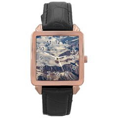 Andes Mountains Aerial View, Chile Rose Gold Leather Watch  by dflcprintsclothing