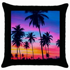 Sunset Palms Throw Pillow Case (black) by goljakoff