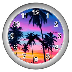 Sunset Palms Wall Clock (silver) by goljakoff