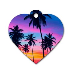 Sunset Palms Dog Tag Heart (one Side)