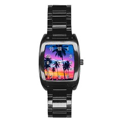 Sunset Palms Stainless Steel Barrel Watch