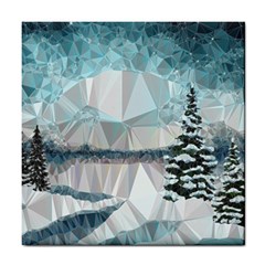 Winter Landscape Low Poly Polygons Tile Coaster by HermanTelo