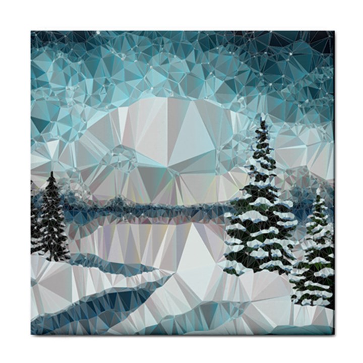 Winter Landscape Low Poly Polygons Tile Coaster