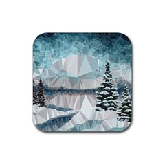 Winter Landscape Low Poly Polygons Rubber Coaster (square)  by HermanTelo